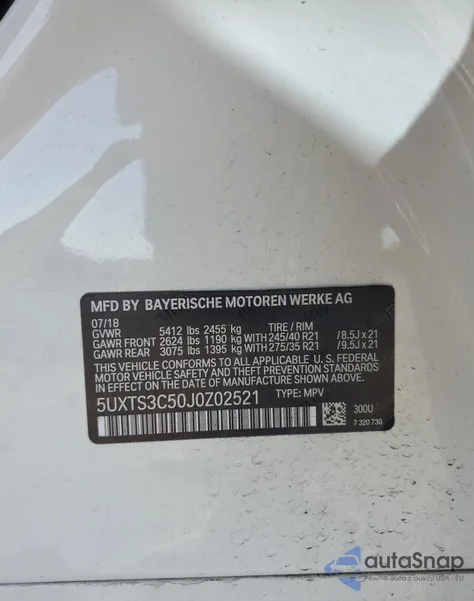 2018 BMW X3 xDrivem40I из США, поврежденный, VIN 5UXTS3C50J0Z02521